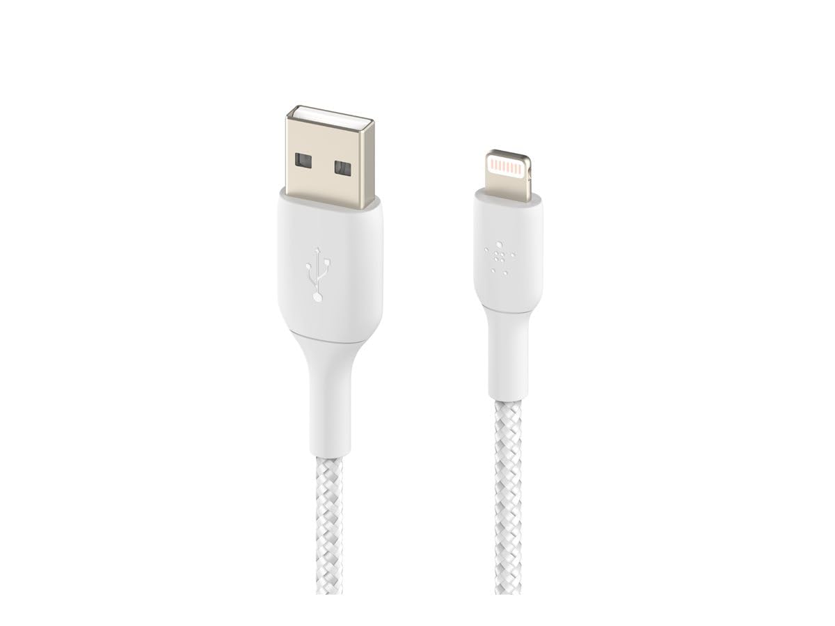 Belkin Braided Lightning Cable, Boost Charge Lightning to USB Cable for iPhone, iPad, AirPods, MFi-Certified, White, 1m