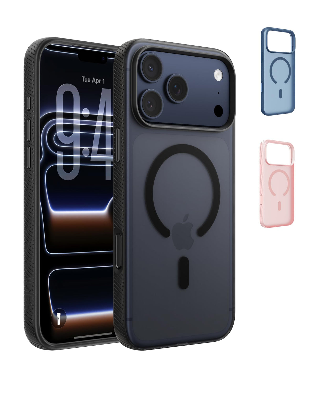 Belkin SheerForce Grip MagSafe Compatible iPhone 17 Pro Max Case with Slim Design & Anti-Slip Side Lines - Magnetic, Transparent, & Shockproof Protective iPhone Case - Black