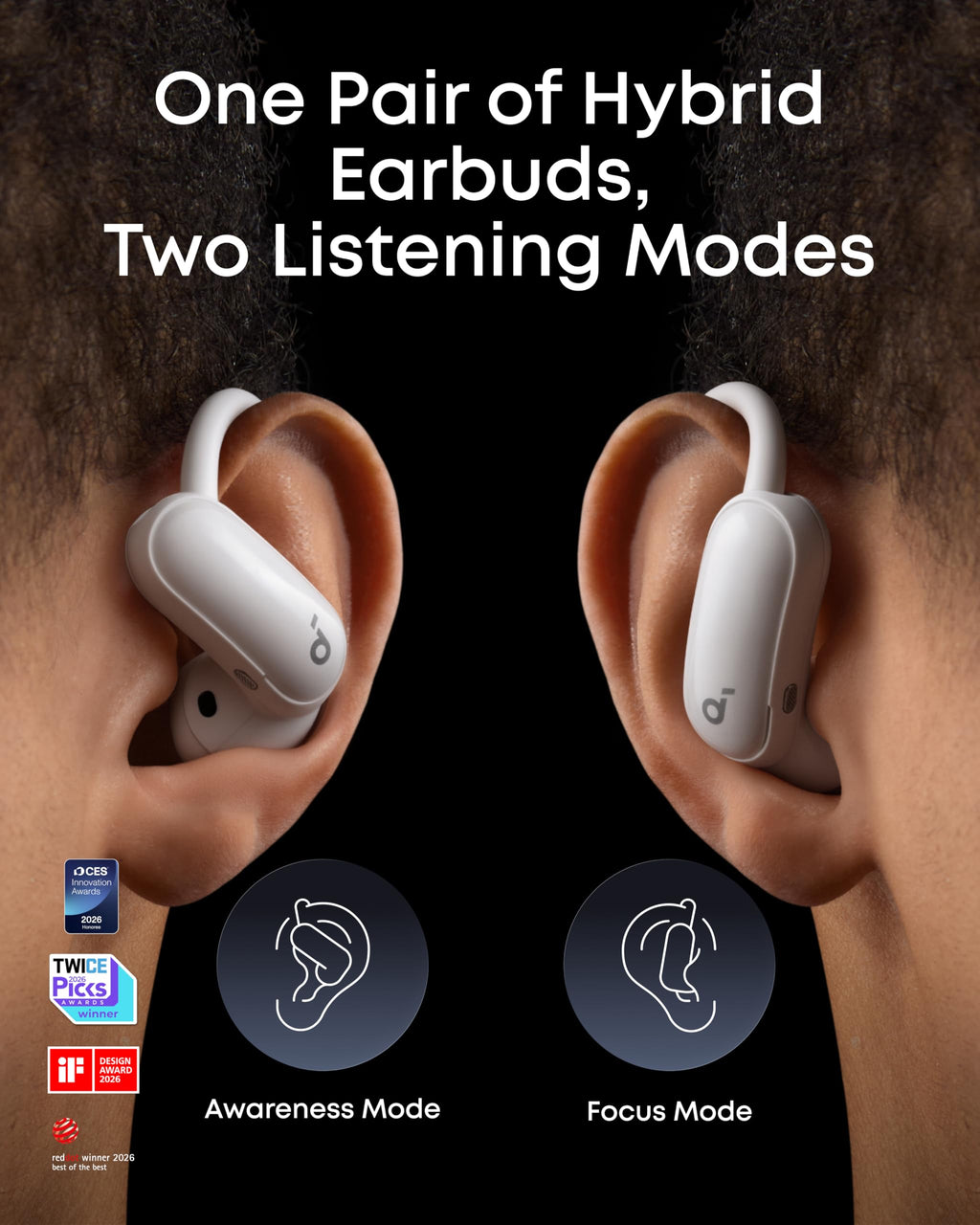 soundcore AeroFit 2 Pro by Anker, 2-in-1 Hybrid Earbuds with Awareness Mode and Focus Mode, Bluetooth 6.1, Hi-Res, LDAC, Spatial Audio, Al Clear Phone Calls, IP55, 34H Total Playtime