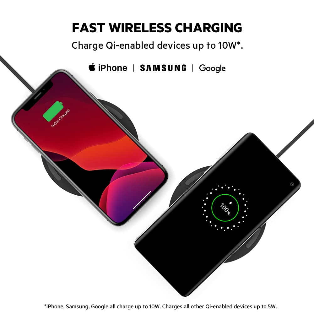 Belkin BoostCharge Wireless Charging Pad 10W (Qi-Certified Fast Wireless Charger for iPhone, Samsung, Google, more), White