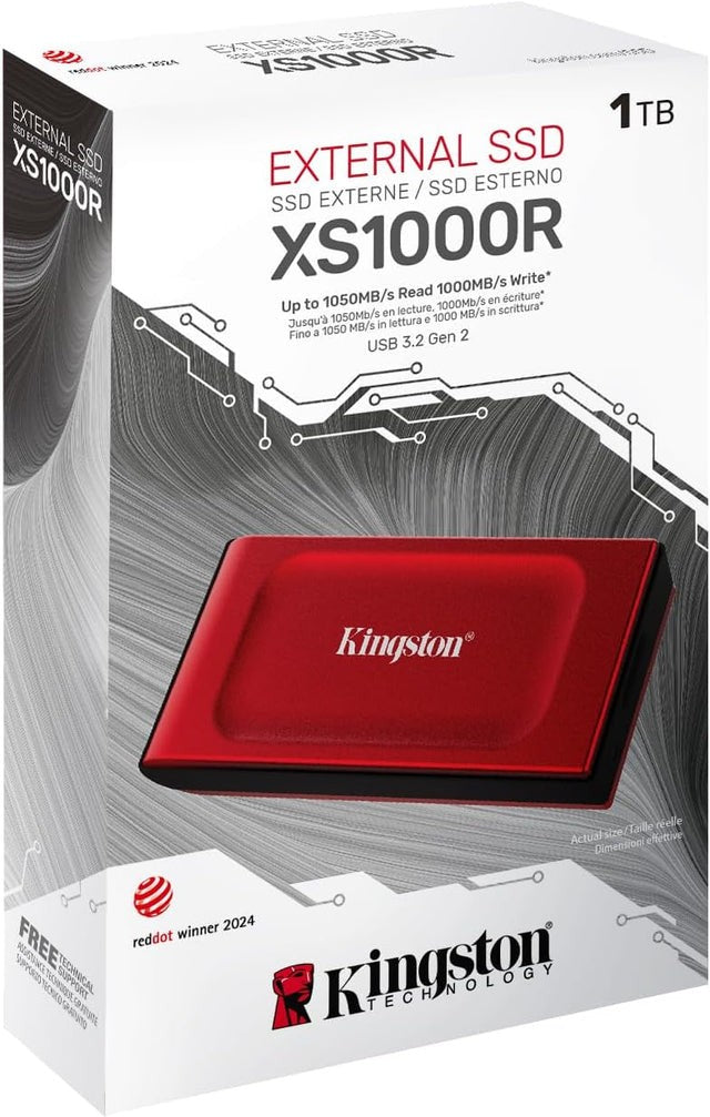 Kingston XS1000 1TB External SSD USB 3.2 Gen 2 Portable Solid State Drive Red