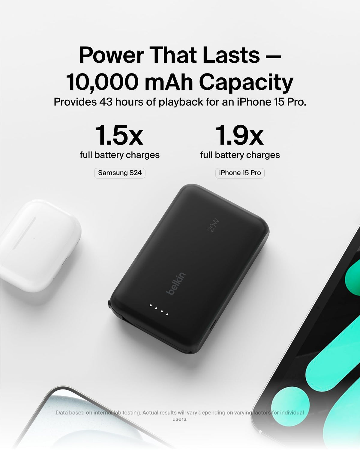 Belkin BoostCharge 10000mAh Power Bank with Integrated USB-C Cable - Black