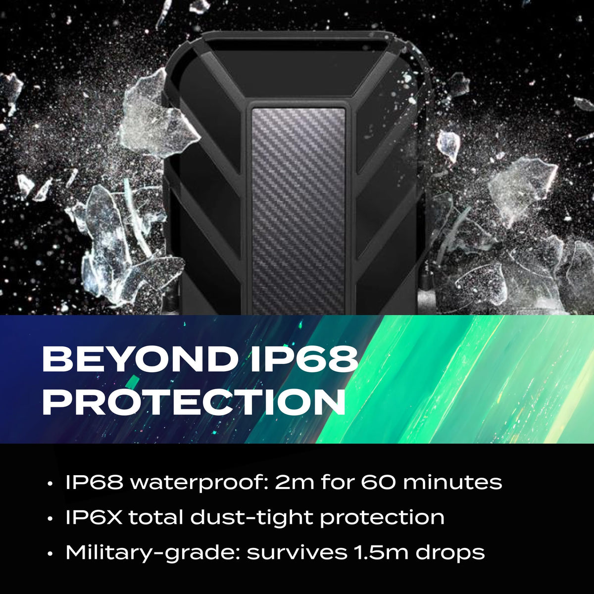 ADATA HD710 Pro 2TB HDD, USB 3.1, IP68 Waterproof/Shockproof/Dustproof Ruggedized External Hard Drive, Black (AHD710P-2TU31-CBK)