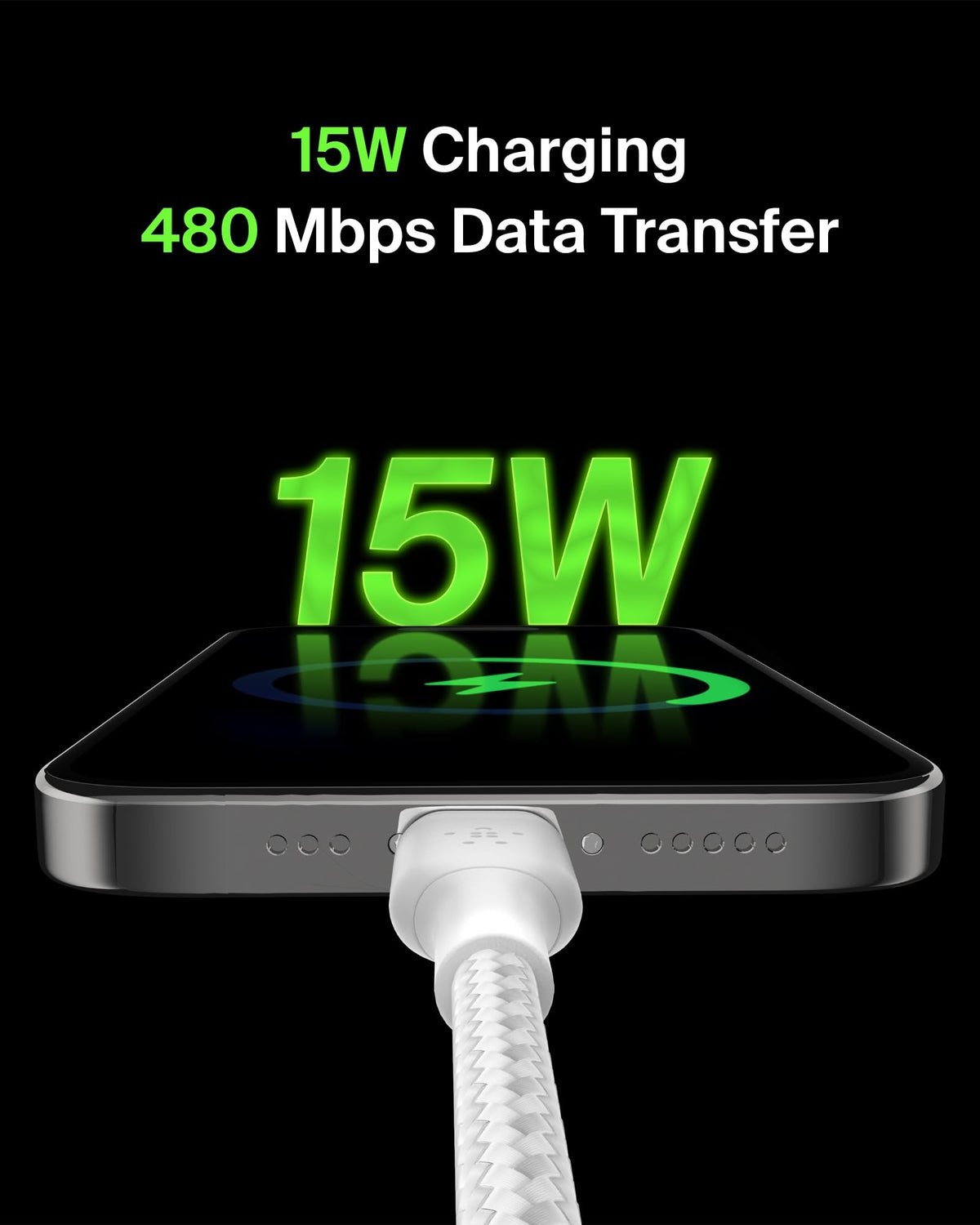 Belkin BoostCharge Braided USB C charger cable, USB-C to USB-A cable, USB type C charging cable for iPhone 16, 15, Samsung Galaxy S24, S23, Pixel, iPad, MacBook, Nintendo Switch and more - 1m, White