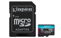 Kingston Canvas Go Plus microSDXC Memory Card Gen4 200MB/s A2 U3 V30 128GB Card + Adapter-SDCG4/128GB