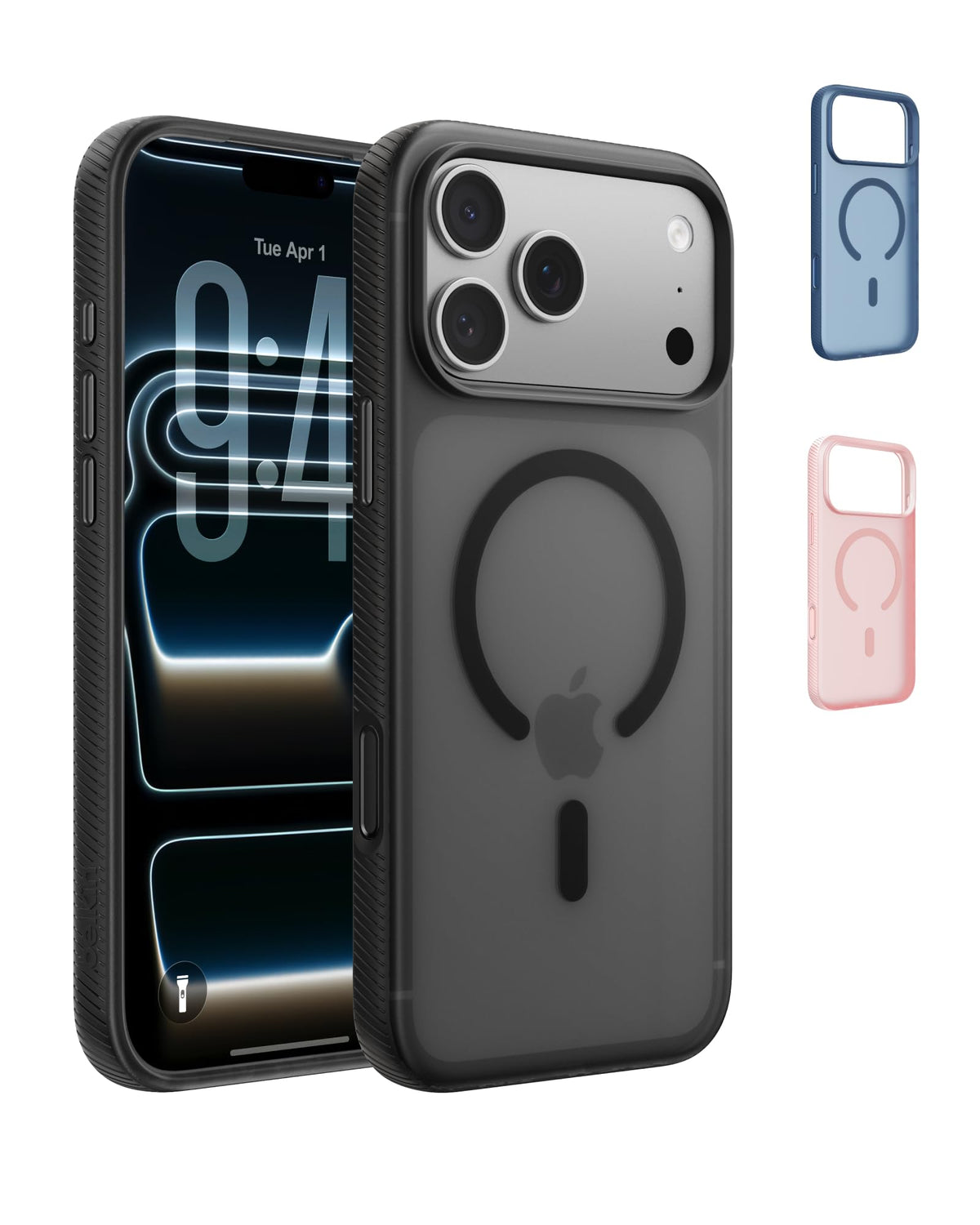 Belkin SheerForce Grip MagSafe Compatible iPhone 17 Pro Case with Slim Design & Anti-Slip Side Lines - Magnetic, Transparent, & Shockproof Protective iPhone Case - Black