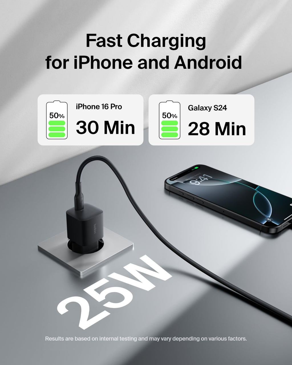 Belkin Portable Charger, 5-in-1 Power Bundle with 10000 mAh Power Bank, 2-25W USB-C Charging Block, EU/UK Plug, 60W USB-C Cable, and Travel Pouch – Fast Charging for Multiple Devices, Compact Design