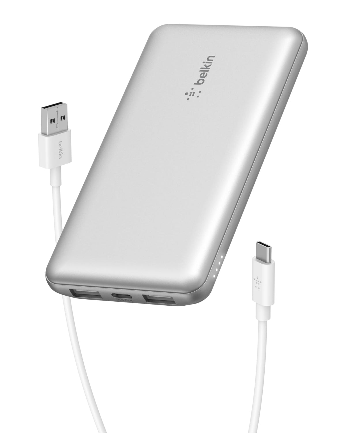 Belkin Portable Charger, USB-C Power Bank 10,000mAh w/ 1xUSB-C Port and 2xUSB-A Ports, 15W w/Type-C to Type-A Cable for iPhone 16, 16 Plus, Samsung Galaxy S25, Nintendo Switch 2 & More - Silver