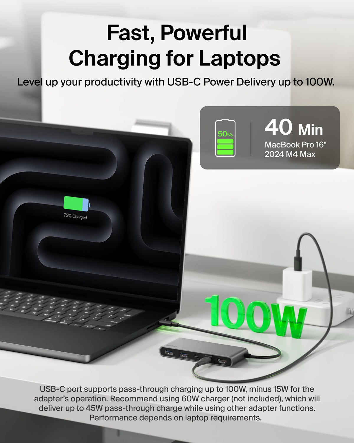 Belkin USB C Hub, 7-Port Hub w/ 4K HDMI Display @ 60Hz, SD & MicroSD, 100W Power Delivery, Fast Data Transfer 5Gbps, USB C Multiport Adapter for MacBook, iPad Pro, Chromebook - HDMI 2.0 - Grey
