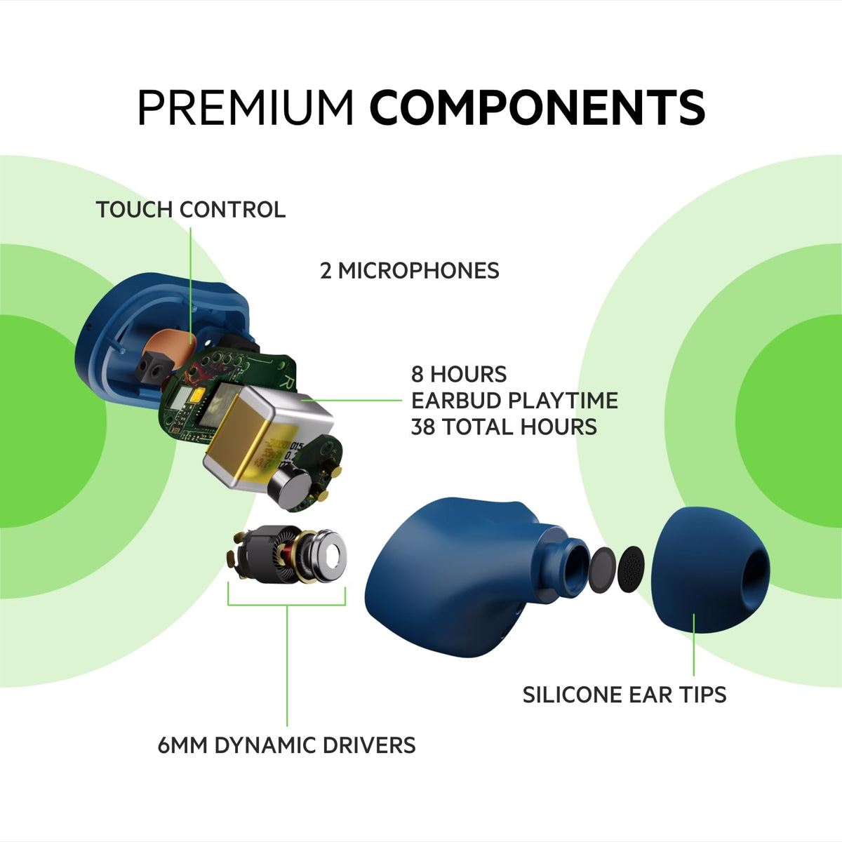 Belkin SOUNDFORM Play True Wireless Earbuds, Wireless Earphones with 3 EQ Presets, IPX5 Sweat and Water Resistant, 38 Hours Play Time for iPhone, Galaxy, Pixel and More - Blue