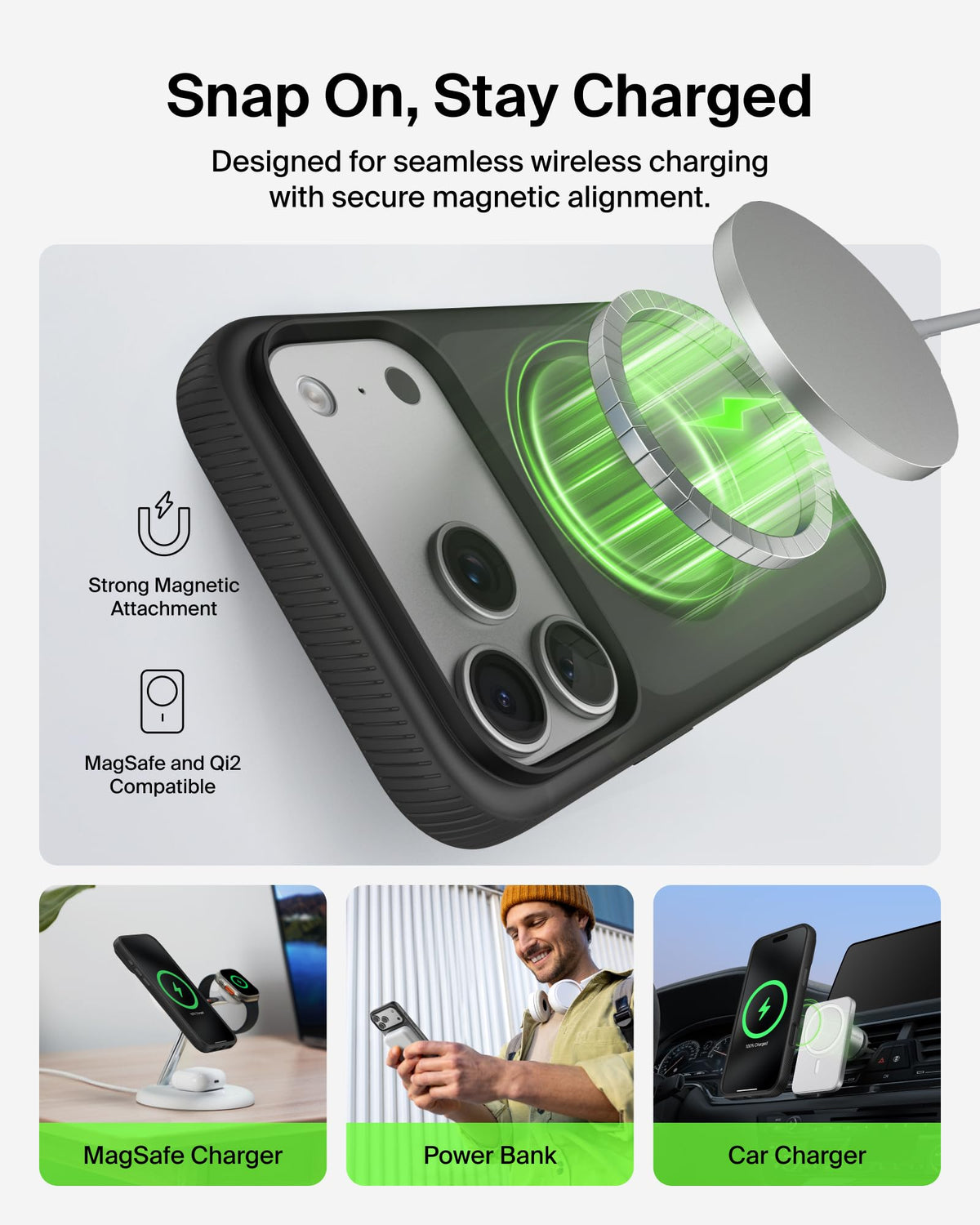 Belkin SheerForce Grip MagSafe Compatible iPhone 17 Pro Case with Slim Design & Anti-Slip Side Lines - Magnetic, Transparent, & Shockproof Protective iPhone Case - Black