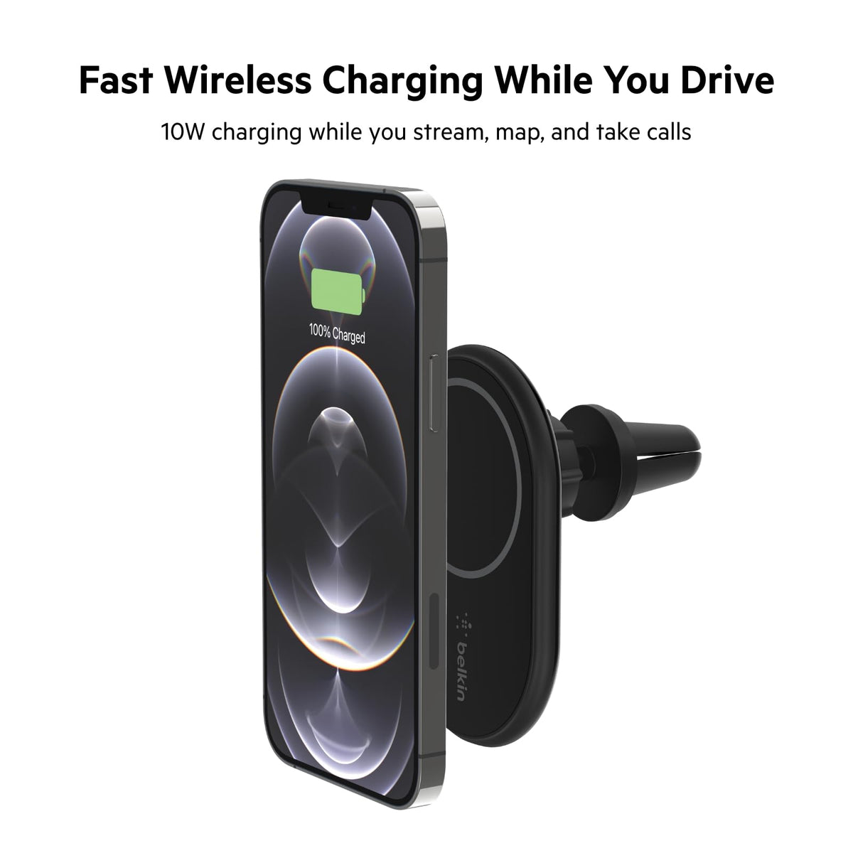 Belkin BoostCharge Magnetic Wireless Car Charger, MagSafe-compatible magnetic car vent phone mount for iPhone 17, Air, 16, 15, 14, 13, 12, Pixelsnap and More (Cable Included) 