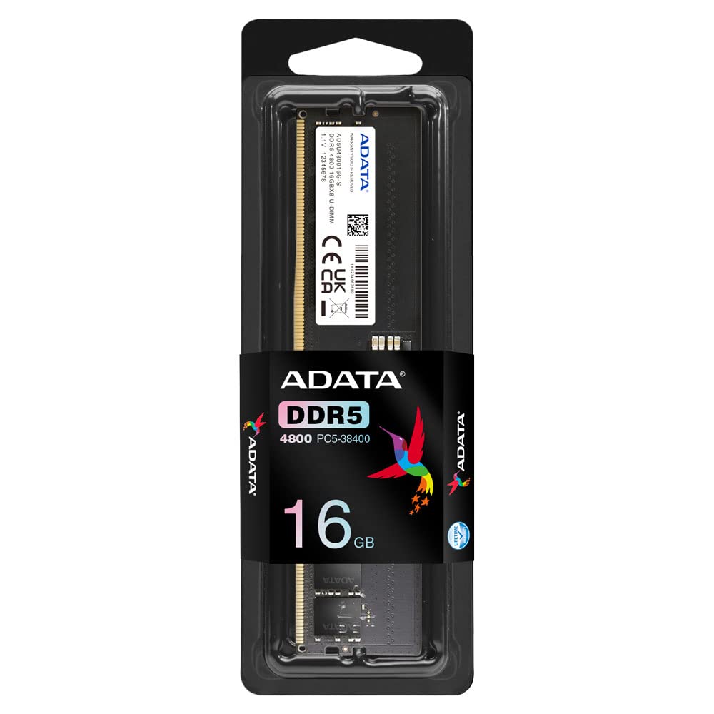ADATA Premier, 16GB, DDR5, 4800MHz (PC5-38400), CL40, 1.1V, ECC, DIMM Memory,Black,AD5U480016G-S