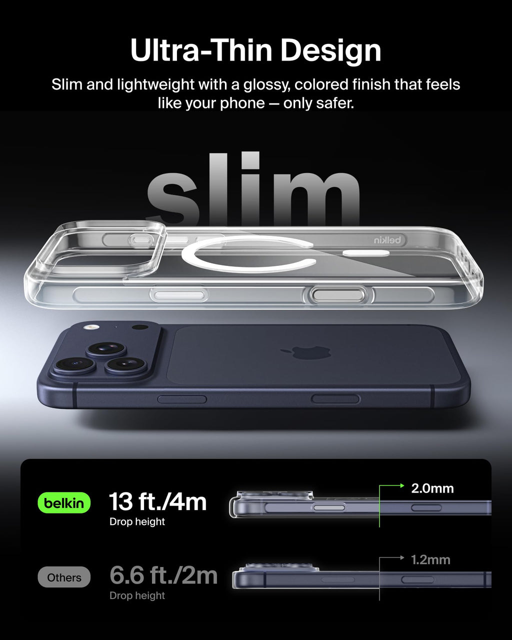Belkin SheerForce Clear MagSafe Compatible iPhone 17 Pro Max Case with Slim Design & Anti-Scratch Treated Coating - Magnetic, Transparent, & Shockproof Protective iPhone Case - Clear