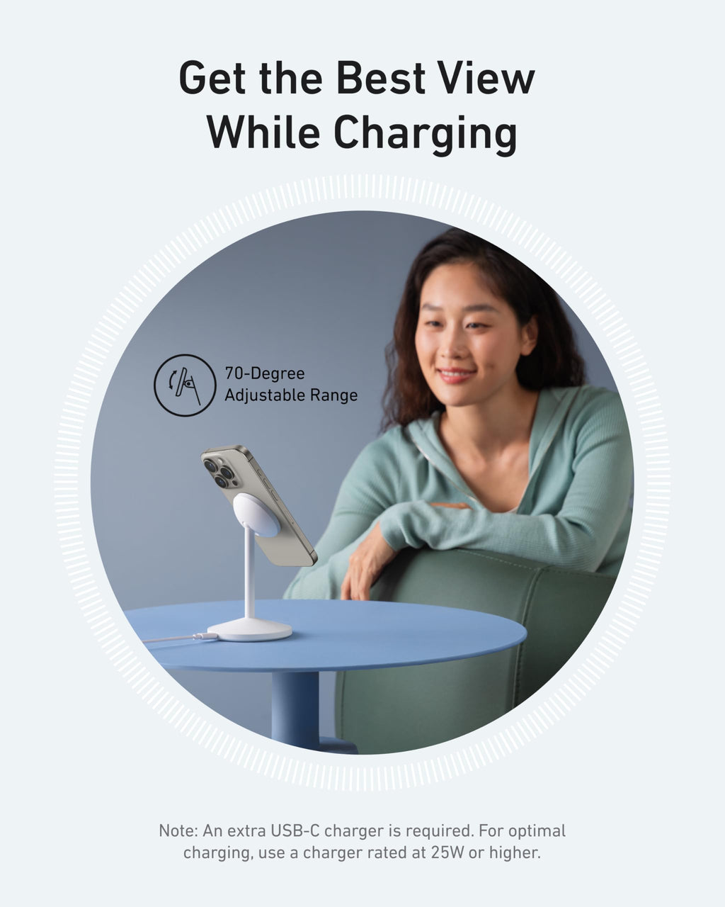 Anker MagGo Wireless Charger, 15W Fast Charging MagSafe Charger Compatible Wireless Charging Stand with USB-C Cable, Qi2 Wireless Charger, For iPhone 16/15/14/13 Series and AirPods (No AC Adapter)