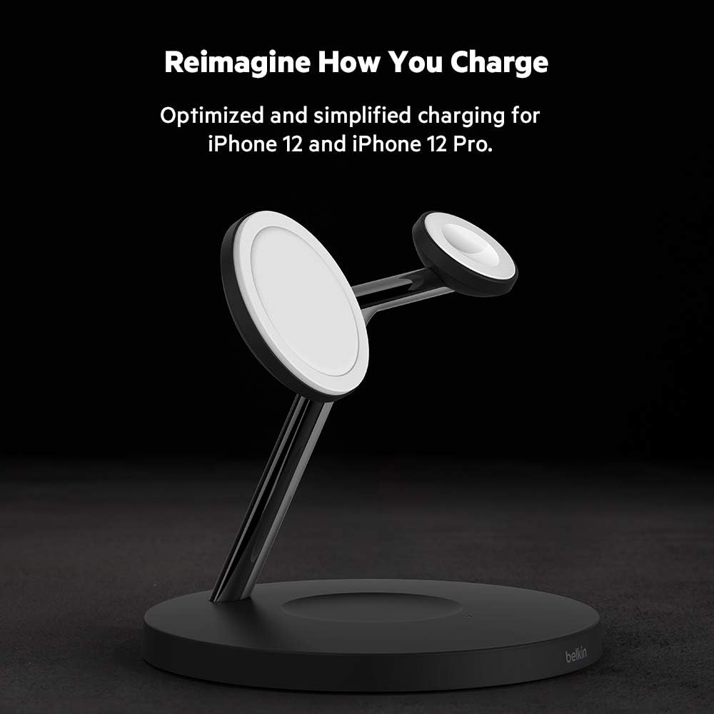 Belkin BoostCharge PRO 3-in-1 Wireless Charger with MagSafe for iPhone 14, iPhone 13, iPhone 12 + Apple Watch + AirPods (Magnetically Charges iPhone Models up to 15W)