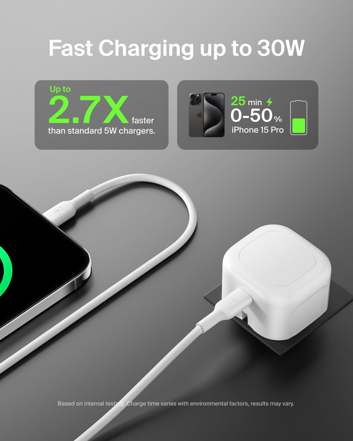 Belkin BoostCharge Compact Wall Charger 30W, Travel-friendly USB-C Power Delivery Fast Charging for Apple iPhone 17, Air, 16, 15, 14, Samsung Galaxy S25, Pixel, iPad, AirPods, Tablet & More - White