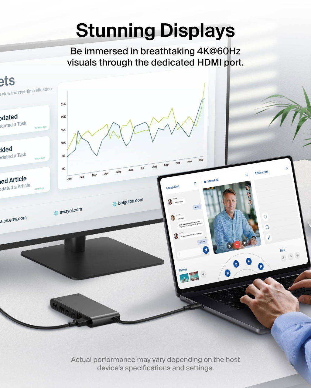 Belkin Connect 8-Port USB C Hub, Supports Display w/Resolutions up to 4K@60Hz - Works with Mac, Windows, and Chromebook - 100W PD w/ 10Gbps Data Transfer Speeds & 2.5Gbps Ethernet - Grey