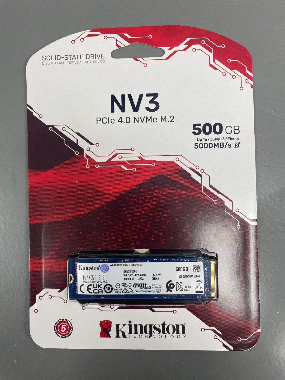 Kingston NV3 NVMe PCIe 4.0 Internal SSD 500GB M.2 2280-SNV3S/500G