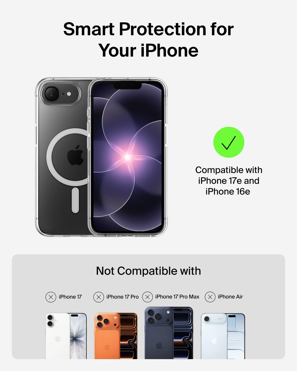 Belkin SheerForce Clear Lite Magnetic Phone Case for iPhone 17e and iPhone 16e, MagSafe Compatible with Raised Edges, Military-Grade Drop-Protection, Non-Yellowing, Ultra-Thin Design, Side Grip